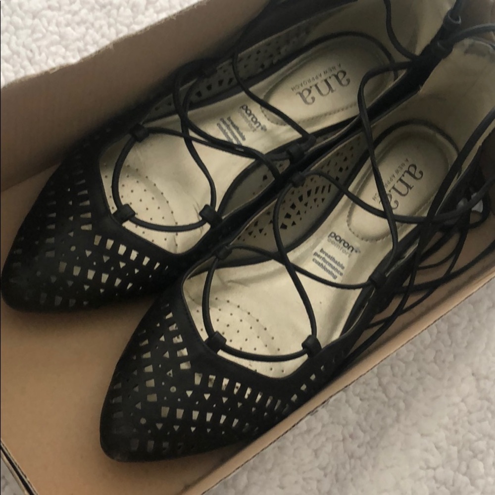 A.N.A Black lace up fallon flats 8.5